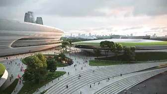 Zaha Hadid Architects models giant sports venue on Hangzhou tea farms | Dezeen