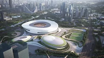 Zaha Hadid Architects models giant sports venue on Hangzhou tea farms | Dezeen