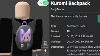 FREE ACCESSORY! HOW TO GET Kuromi Backpack! (ROBLOX My Hello Kitty Cafe EVENT)