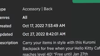 FREE ACCESSORY! HOW TO GET Kuromi Backpack! (ROBLOX My Hello Kitty Cafe EVENT)