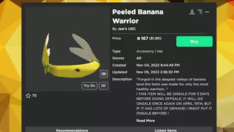 New Banana Valkyrie Helm In Roblox! (167 Robux)