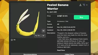 New Banana Valkyrie Helm In Roblox! (167 Robux)