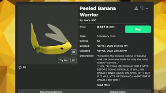 New Banana Valkyrie Helm In Roblox! (167 Robux)