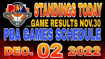 PBA Standings today as of November 30, 2022 | PBA Game results | PBA Schedules December 2, 2022