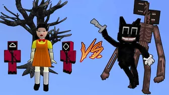 Squid Games Vs. Siren Head, Cartoon Cat in Minecraft