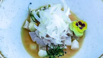 Seabass ceviche & leche de tigre at Blue Lagoon restaurant, Elounda Beach, Crete