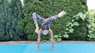 flexible workout handstand. circus tricks contortion. gymnastic exercise