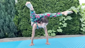 flexible workout handstand. circus tricks contortion. gymnastic exercise