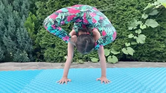 flexible workout handstand. circus tricks contortion. gymnastic exercise