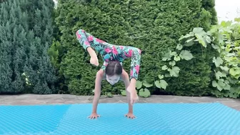 flexible workout handstand. circus tricks contortion. gymnastic exercise