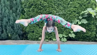 flexible workout handstand. circus tricks contortion. gymnastic exercise