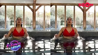 Sara Ali Khan SIZZLES in red hot bikini as she takes a dip in the pool during her UK vacation