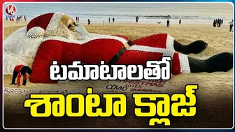 Sand Sculpture Of Santa Claus Attracts Visitors In Puri Beach | Odisha | V6 News