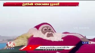 Sand Sculpture Of Santa Claus Attracts Visitors In Puri Beach | Odisha | V6 News