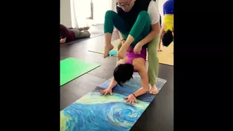 Yoga trainer helping girl in exercise for her flexible body #yoga #exercise #workout #gym #trainer