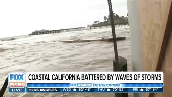 Soquel Creek Water Continues Raging into Capitola Beach, California