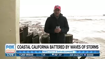 Soquel Creek Water Continues Raging into Capitola Beach, California