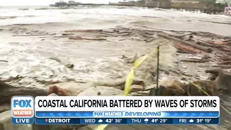 Soquel Creek Water Continues Raging into Capitola Beach, California