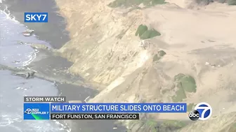 WWII military structure slides onto California beach after storms