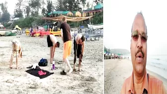 Foreigners practice Yoga at Yoga Village on Arambol beach!