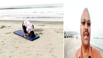 Foreigners practice Yoga at Yoga Village on Arambol beach!