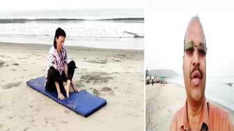 Foreigners practice Yoga at Yoga Village on Arambol beach!