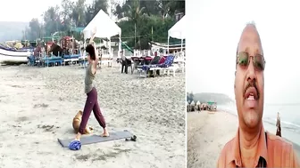 Foreigners practice Yoga at Yoga Village on Arambol beach!