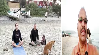 Foreigners practice Yoga at Yoga Village on Arambol beach!