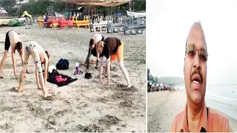 Foreigners practice Yoga at Yoga Village on Arambol beach!