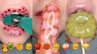 ASMR Satisfying Eating TikTok Emoji Food Challenge Tanghulu Frozen Honey Jelly Mukbang 먹방