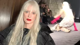 Model Kristen McMenamy FALLS on Paris Runway