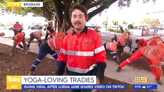 Group of Brisbane tradies do yoga routine before work to limber up | Today Show Australia