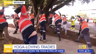 Group of Brisbane tradies do yoga routine before work to limber up | Today Show Australia