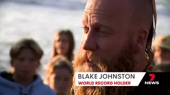 Blake Johnston breaks world surfing record at Cronulla beach | 7NEWS