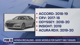 Honda recalls 500,000 models for seat belt safety issues | FOX 13 Seattle