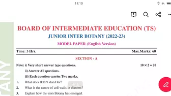 Botany Model paper 2023 || Ts Inter 1st year Botany model paper 2023 || Botany Important questions