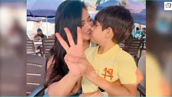 Shweta Tiwari In Pink Bikini Chilling With Son Reyaansh In A Pool