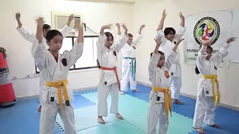 Friday karate exercise stretching with our students