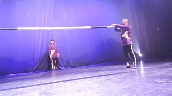 Acrobats performing on a flexible beam.