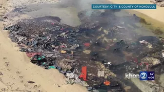 Kahala Beach littered with trash after heavy rainstorm