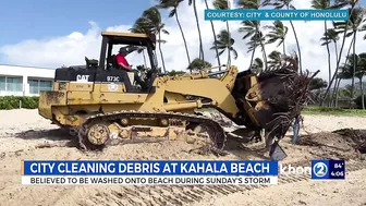 Kahala Beach littered with trash after heavy rainstorm