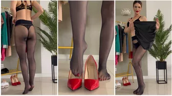 SEAMLESS BLACK TIGHTS, LEATHER SKIRT AND RED HIGH HEELS SECRETARY TRY ON HAUL | POLISHGIRL_IN_HEELS