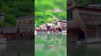 Hallstatt Austria Wooden Houses in the Lake #hallstatt #vlog #foryou #travel #adventure #austria