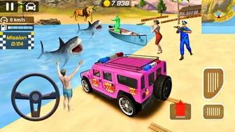 Offroad Police Drift Car Driving Simulator - Police Car Vs Shark in Beach - Android IOS Gameplay