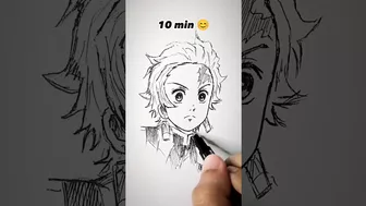 How to Draw Tanjiro in 10sec, 10mins, 10hrs ???? #shorts #anime #drawing