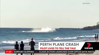 Pilot Michelle Yeates and passenger son survive crash landing at Perth’s Leighton Beach | 7NEWS