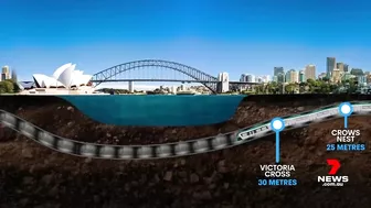 The first train to travel under Sydney Harbour | 7NEWS