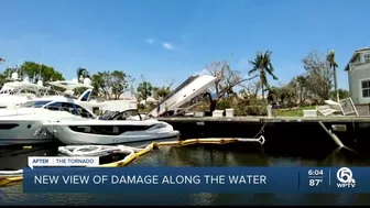 Aftermath of EF2 tornado's damaging winds in North Palm Beach