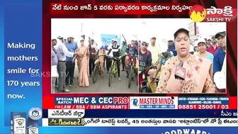 Huge Cycle Rally at Vizag RK Beach | GVMC Mayor Hari Venkata Kumari F2F @SakshiTV