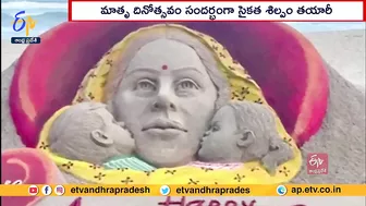 Mother's Day Sand Art by Sudarsan Pattnaik at Puri Beach